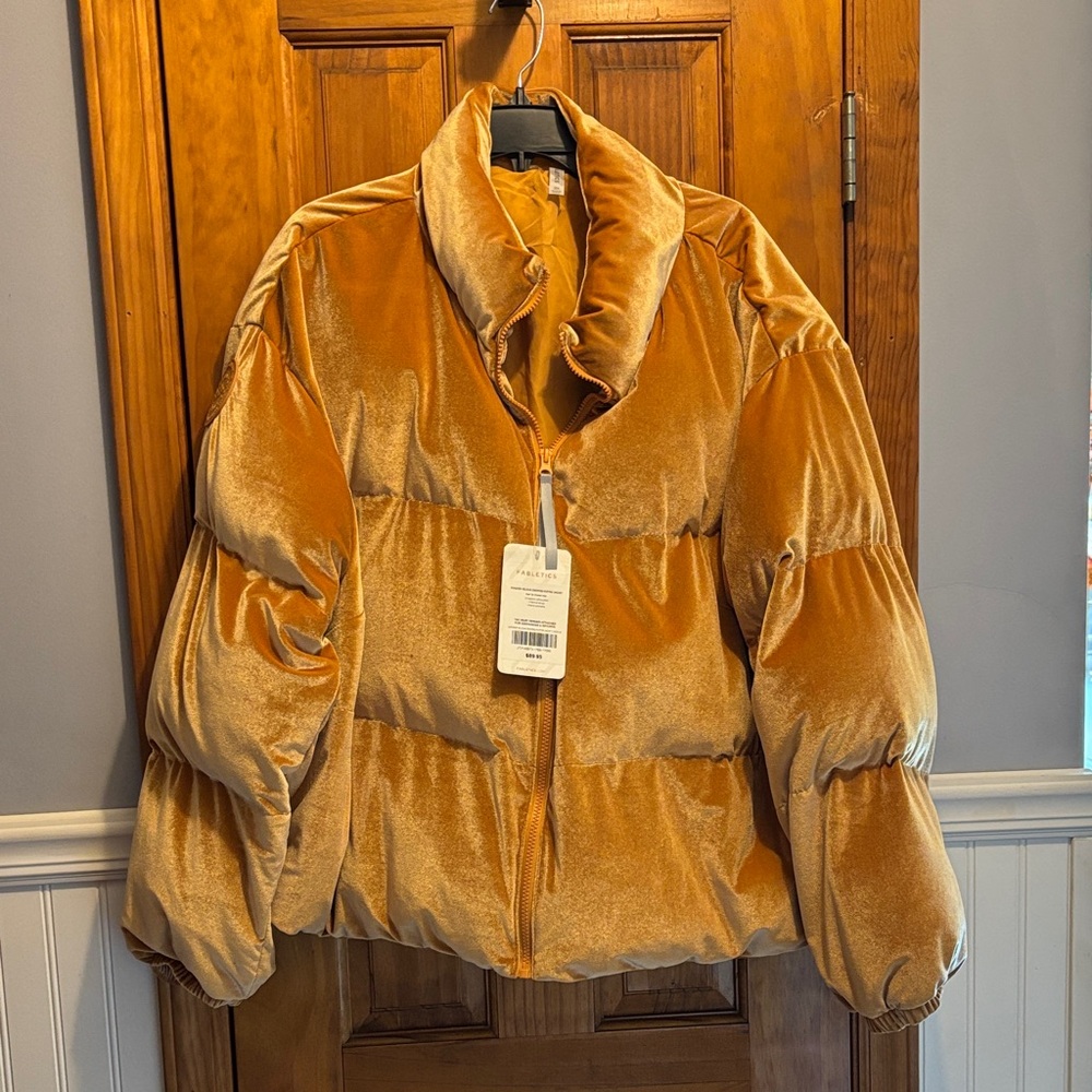 Fabletics Women's Gold Velvet Puffer Jacket
